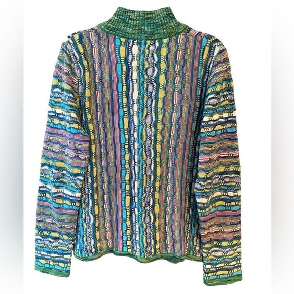 Marcazzani M* Green Yellow Multicolor Stripes Front Zipper Collar Italy Sweater - Picture 2 of 8